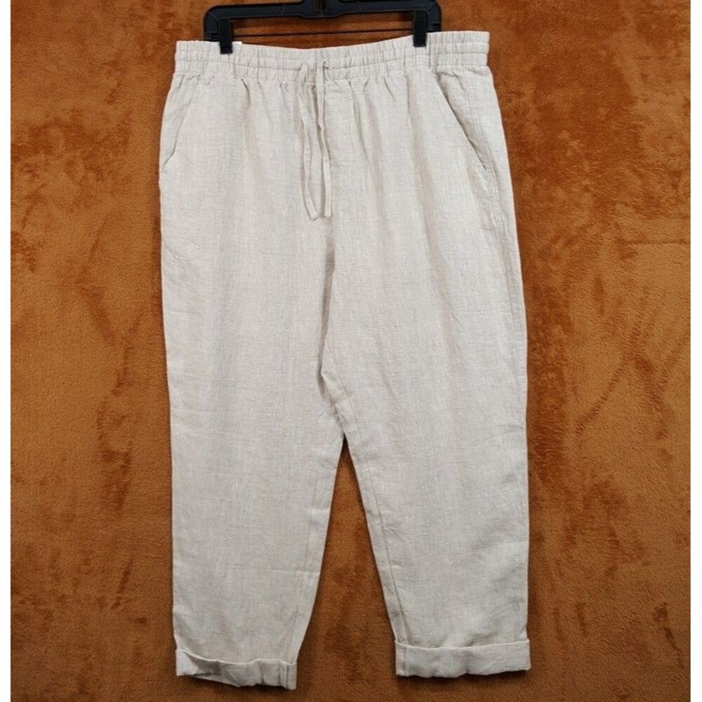 Cotton On Pants Mens XXL Tan Drawstring 100% Linen Tapered Leg Pant